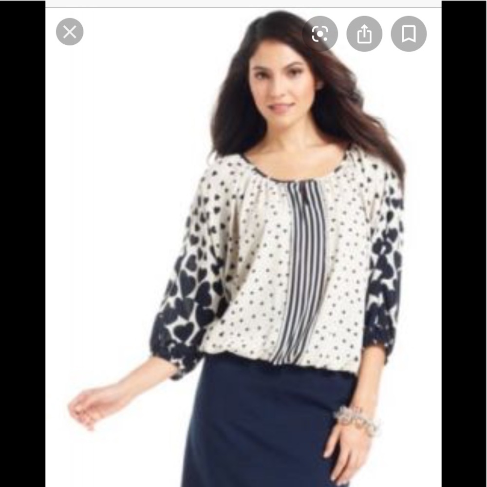 Alfani Macy's ivory heart blouson balloon sleeves chiffon blouse top XS